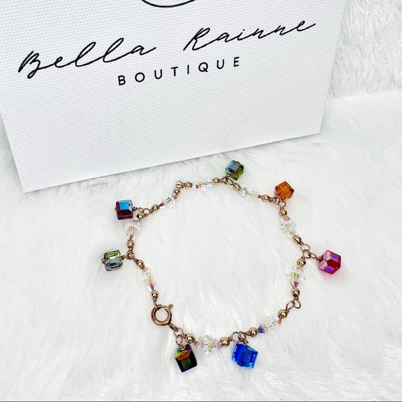 Rainbow Swarovski Crystal Cubes Gold Bracelet - Picture 4 of 4